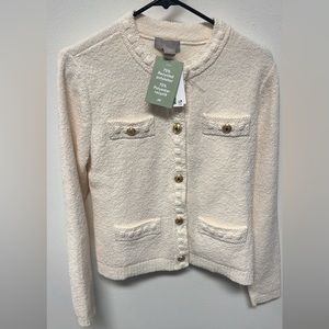 H&M Cream Bouclé Button-Front Cardigan